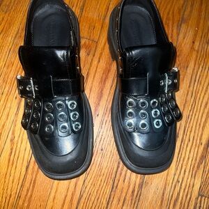 Alexander McQueen Black Leather Loafers with Silver Eyelets